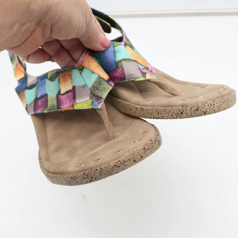 Modzori Sandals Womens 9 Reversible Thong Wedge Multicolor Black Woven Excellent
